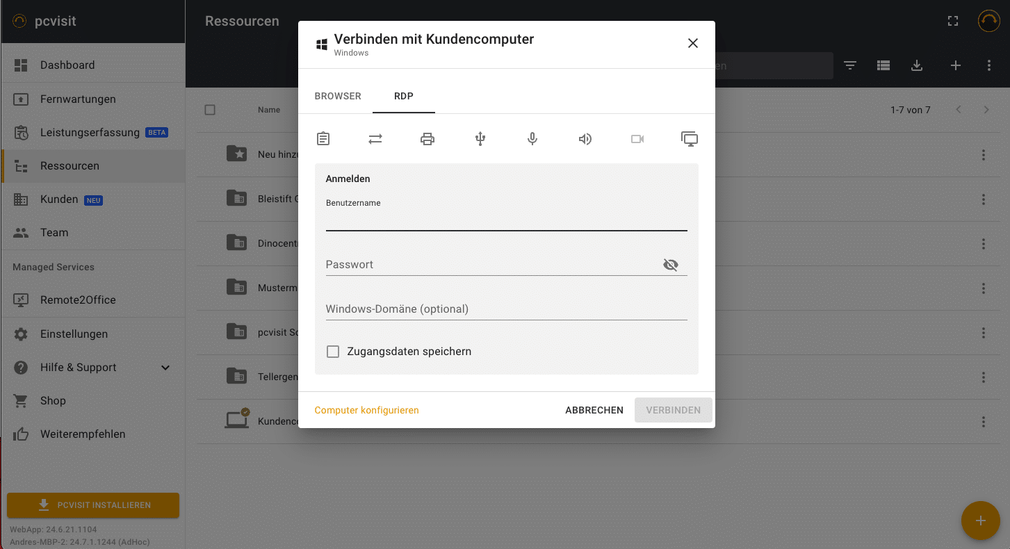 RDP mit pcvisit nutzen